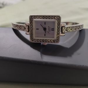 Vintage Annie Klein XII Watch, Silver w/ Crystal Stones around Face & Band 6 1/2